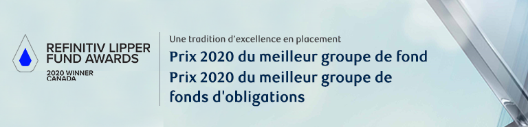 Lipper Fund Awards From Refinitive 2020 Winner Canada Prix 2020 du meilleur groupe de fond Prix 2020 du meilleur groupe de fonds d’obligations